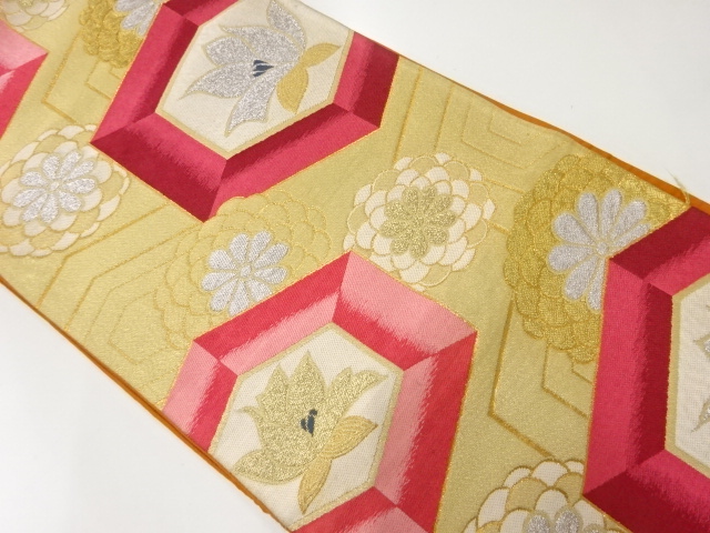 アンティーク　亀甲に花模様織出し袋帯（材料）